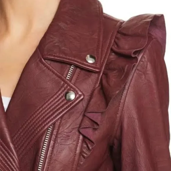 Paige Women's Annika lamb Leather dark red Moto Jacket Sz S NWT - Picture 12 of 16